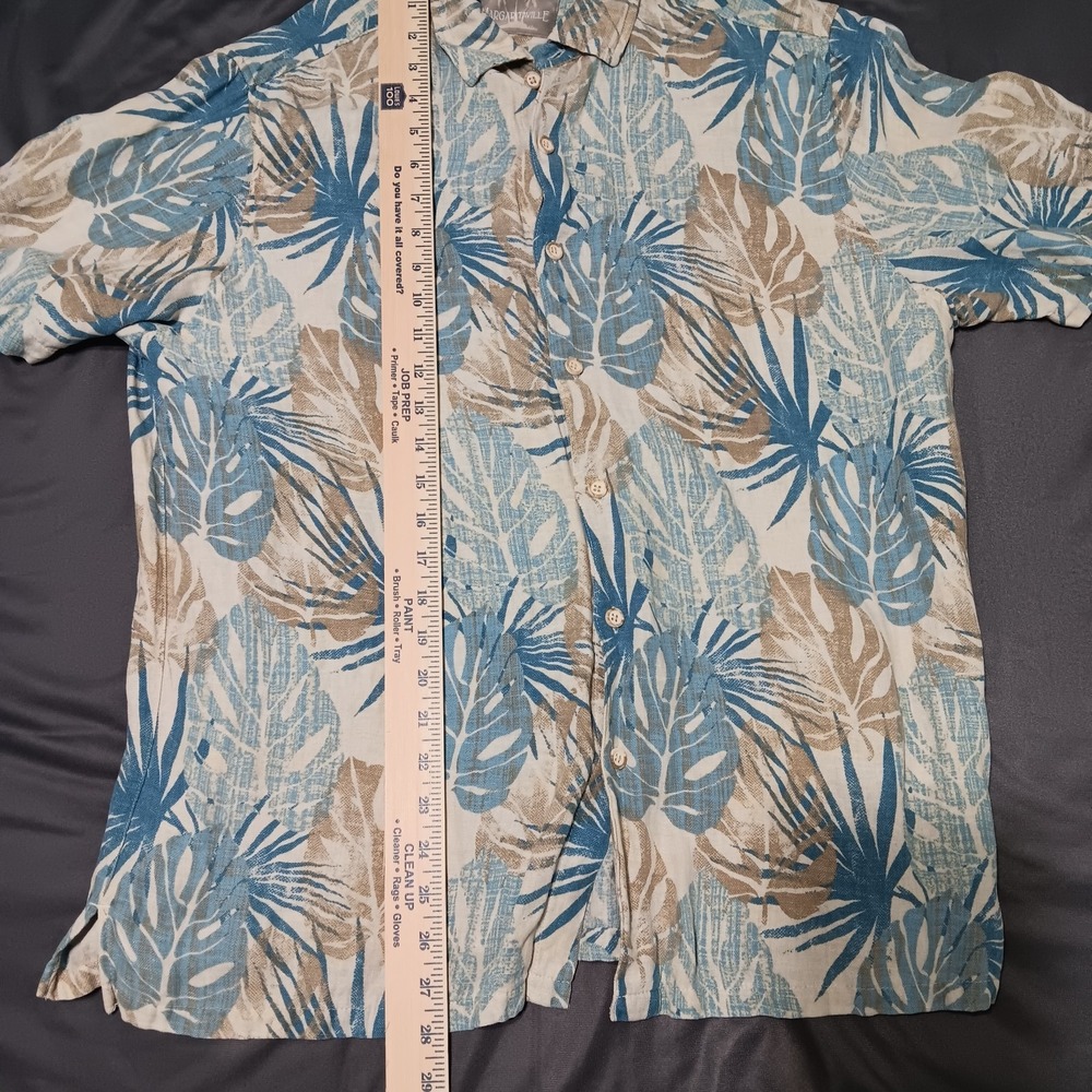 Margaritaville Hawaiian Shirt Mens Silk Linen Button Up Large Blue Palms - Picture 4 of 7